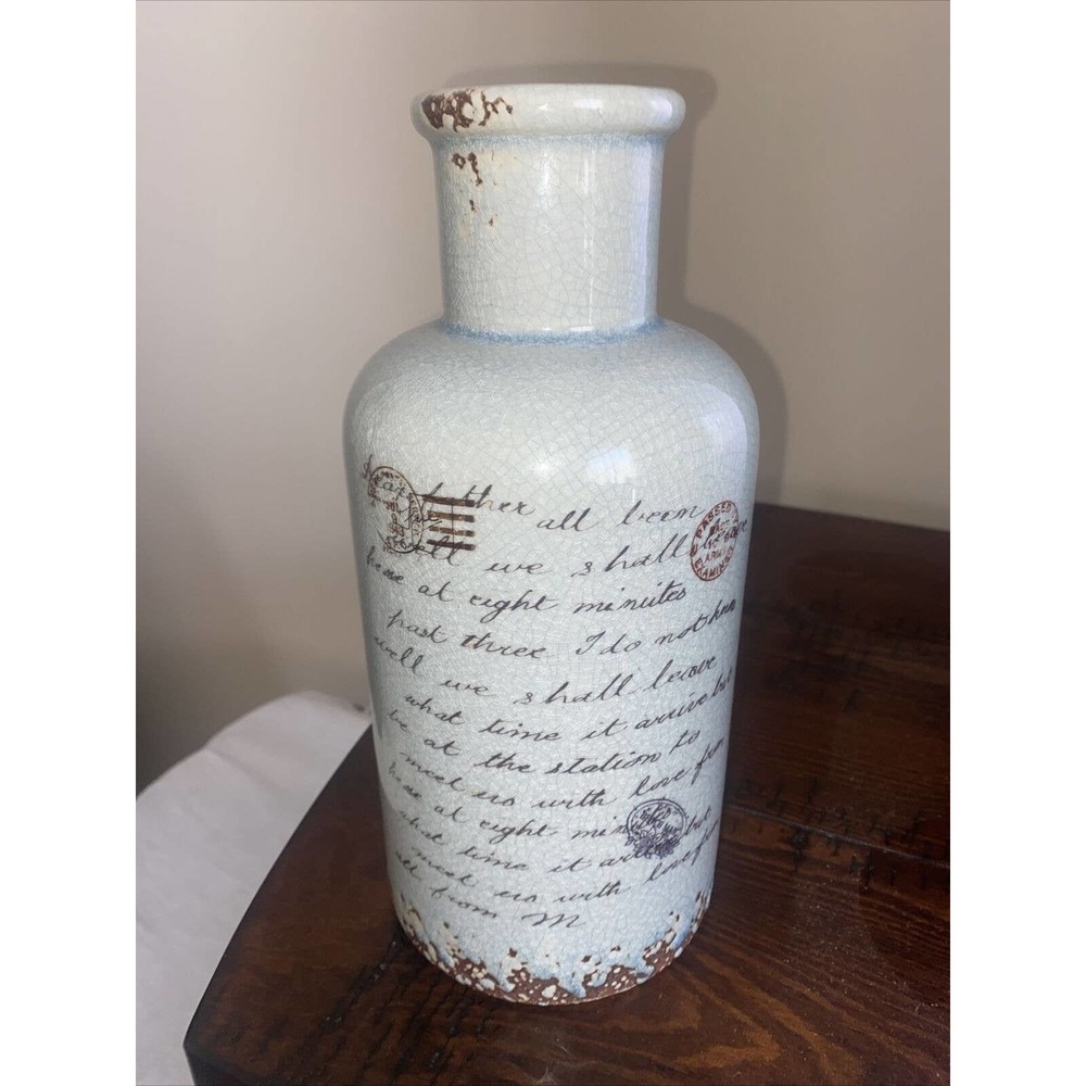 Distressed Benzara Ceramic Vase In Soft Speckled Natural-Grey @ 10 x 5 NEW